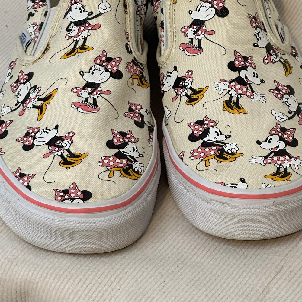 Vans Slip-On Disney Minnie Mouse Shoes Women 8.5 Cream Skate Sneakers - Picture 4 of 8